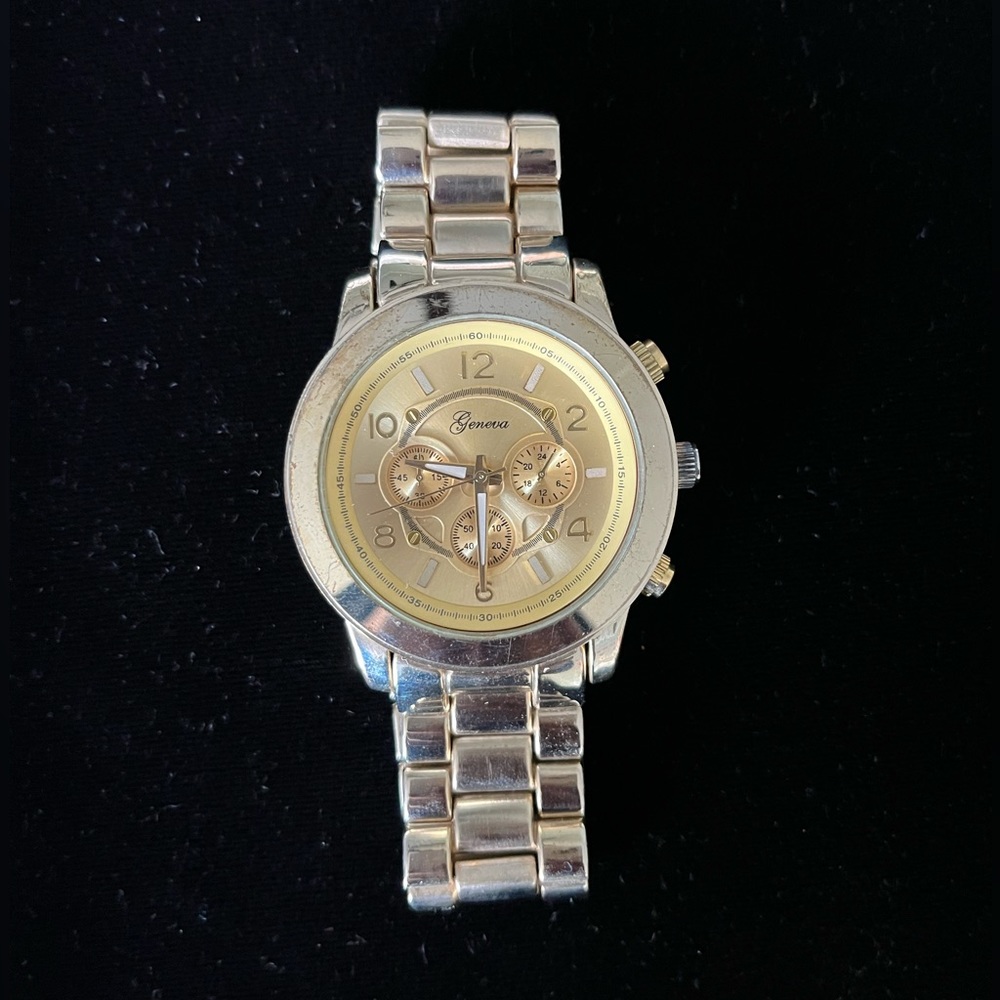 Geneva Gold Tone Chronograph Stainless Steel Back Watch